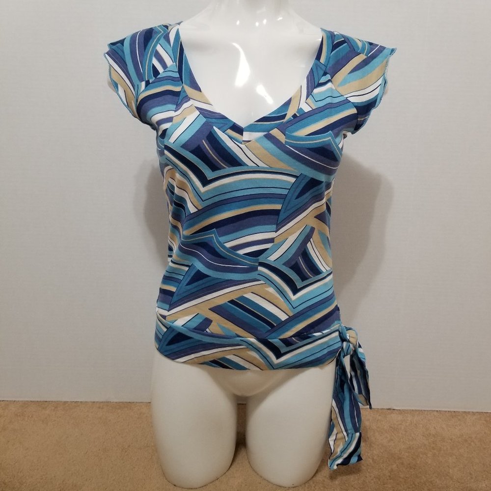LA Movers top Medium NWT colorful mod print v-neck tie bottom VINTAGE Y2K cotton